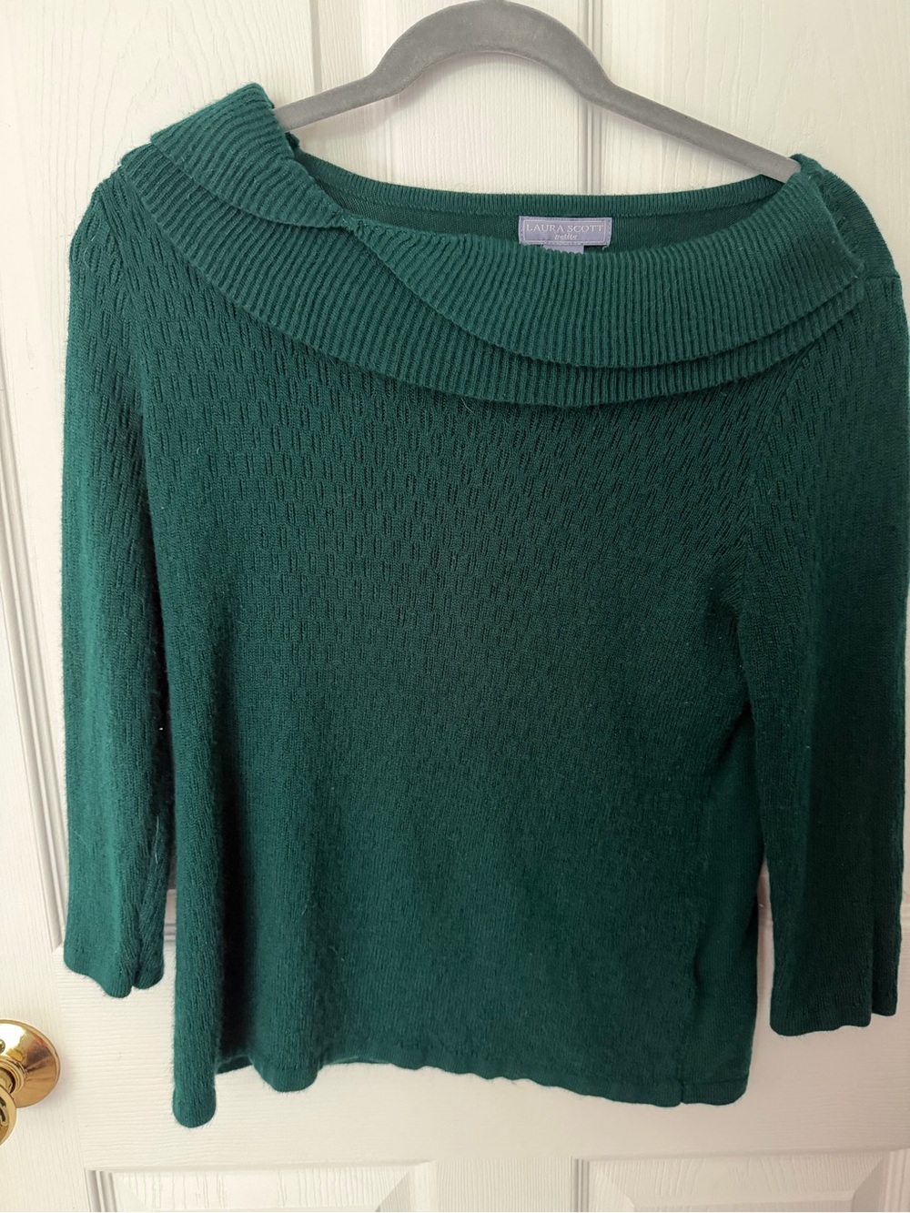 Laura Scott Forest Green Ribbed Fold-Over Collar Sweater